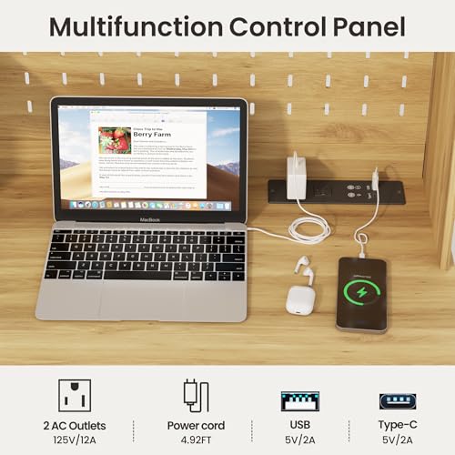 Lvifur 31.5" Small Study Desk with - Drawer & Hutch,Computer Desk with Charging Station,Compact Writing Desks with LED Reading Lights,Home Office Desks for Small Spaces,Bedroom Study Room,Natural - color: Natural