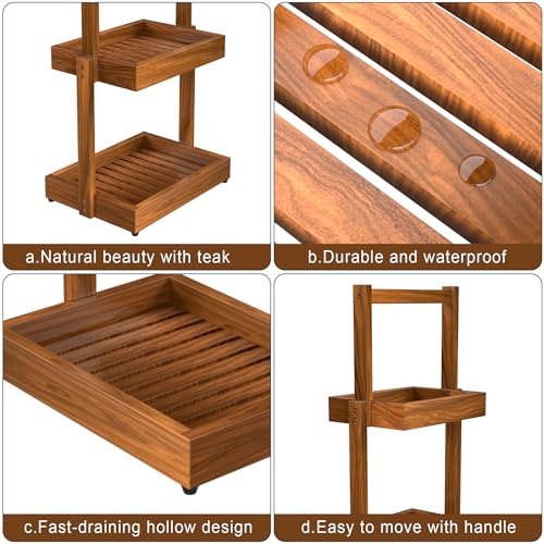2-Tier Teak Bathroom Organizer, Shower Caddy Towel Holder | Two-Tier Teak Organizer Stores Towels, Toiletries, Toilet Paper, Fruit and Spices, with a Stable Non-slip Base. - size: 2 Tier