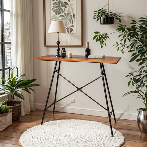 LOKKHAN Modern Industrial Table - 45.3” L x 41.34” H - Rectangular Desk for Home Office, Dining, Side Table - Writing Desk with Cross Bracing - Compact Multipurpose Study, Computer, Craft Workstation