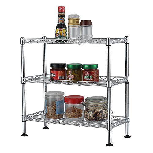 3-Tier Shelf, Adjustable Wire Metal Rack Shelving, Heavy Duty Standing Storage Shelves, Garage, Kitchen, Office, Bathroom, Shelfs Easy Assembly, 18" W x 8" D x 18" H, Chrome - color: Chrome, size: 3-tier 17.72"W x 7.87"D x 17.72"H
