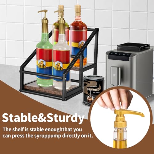 YQBRAO 2-Tier Coffee Syrup Organizer, 4-Bottle Rack, Rustic Brown | Holds 4 bottles in a narrow two-tier footprint for small counters, coffee corners, apartments, and bar carts. - size: 2 Tier 4 Bottle Syrup Rack - 1 Pack