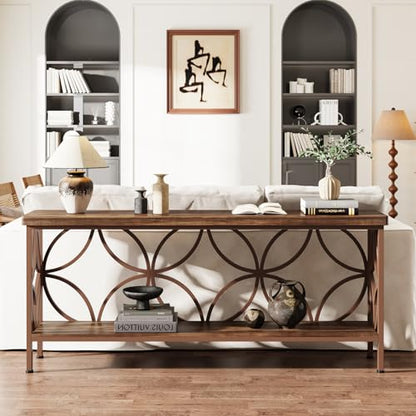 Tribesigns 70.9-Inch Narrow Sofa Table, Industrial Long Sofa Table Behind Couch, Entry Console Table with Storage for Entryway, Living Room, Foyer, Unique Design, Brown Glossy - color: Brown Glossy