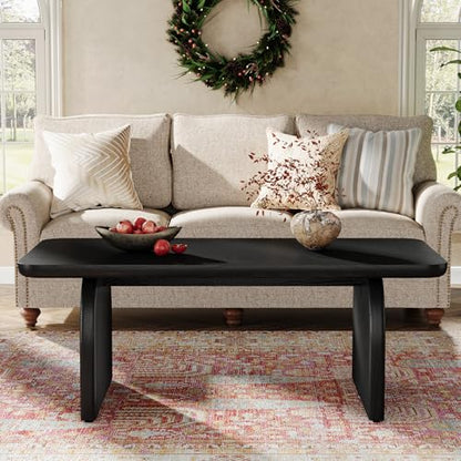 Tribesigns Rectangle Coffee Table, 47-Inch Wood Rectangular Living Room Table, Farmhouse Accent Center Low Cocktail Tea Table with Sturdy Base & Rounded Corners, Easy Assembly (Black) - color: Black