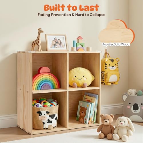 4 Cube Solid Wood Bookcase, Wooden Bookshelf Modern Floor Standing Storage Shelf for Living Room Bedroom Office, 11.8 * 11.8 * 11.8in Cubes with 55lbs Capacity, Easy Assembly - size: 4 Cube A