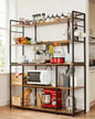 Garvee Kitchen Bakers Rack with Power Outlet 55 * 66inch, Microwave Oven Stand with Storage 4 Tiers, Coffee Bar Table with 6 S Hooks, Kitchen Storage Shelf Rack for Spices, Pots, Rustic Brown - size: 55*66