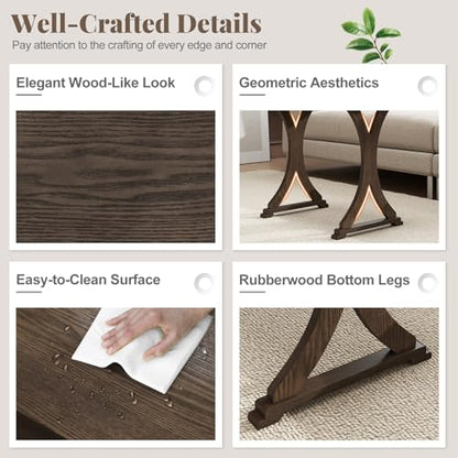 Giantex Nesting Coffee Table Set-of-3 - Stackable Rectangular Sofa End Side Table w/Solid Rubber Wood Legs, Vintage Farmhouse Night Stand for Bedroom Living Room Home Office Small Spaces