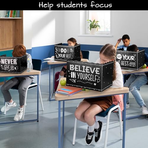 24-Pack Privacy Folders for Students Waterproof Durable Plastic Study Carrel Divider, Easy-to-Clean Classroom Desk Dividers Shield for School Teacher Supplies (Black) - color: Black