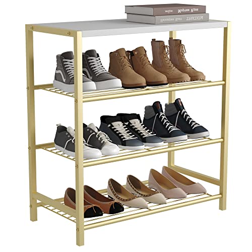 HOMEFORT 4-Tier Shoe Rack, Shoe Storage Shelf, Industrial Shoe Tower, Narrow Shoe Organizer for Closet Entryway, Small Shoe Rack Table with Durable Metal Shelves, Gold - color: Gold, size: 4-Tier (11.8"D x 23.23"W x 24.8"H)
