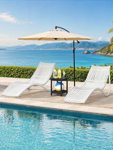 LUE BONA Small Outdoor Side Table, 2-Tier HDPE with Rail, Black | Outdoor End Table with Rail for Patio, Deck, Poolside, Weather Resistant HDPE, Low Maintenance, Easy to Clean - color: Black