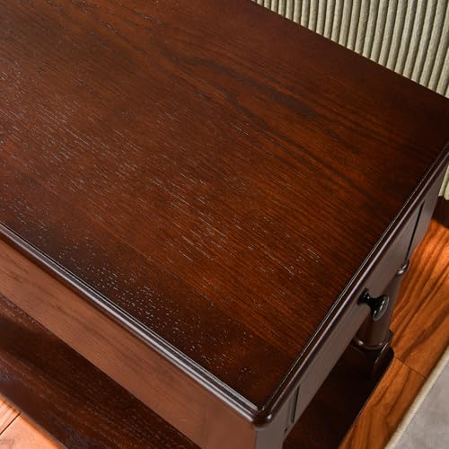 Narrow End SideTable with Drawer and Storage Shelf, Solid Wood Sofa Tables, Slim Beside Table-, Telephone for Small Spaces, Living Room, 22"L x 13"W x 22.7"H No-tools Assembly Dark Walnut BBJ004DWA - color: Walnut