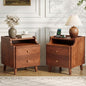 Nightstand Set of 2, Pre-Assembled, 19.7“H Solid Wood Night Stand with 2 Drawers, Open Sliding Shelf, Mid Century Modern Small Bedside Table for Bedroom, Walnut 16" - color: Walnut-2pack, size: 16"