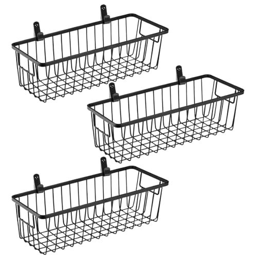 SheeChung Hanging Wall Wire Baskets, Portable Metal Wall Mount Basket | 3 Pack Small, Farmhouse Rustic Home Food Storage Organizer for Cabinets, Pantry, Closets, Bathroom, Kitchen, Bedroom (Black) - color: Black, size: Small, 3 Pack