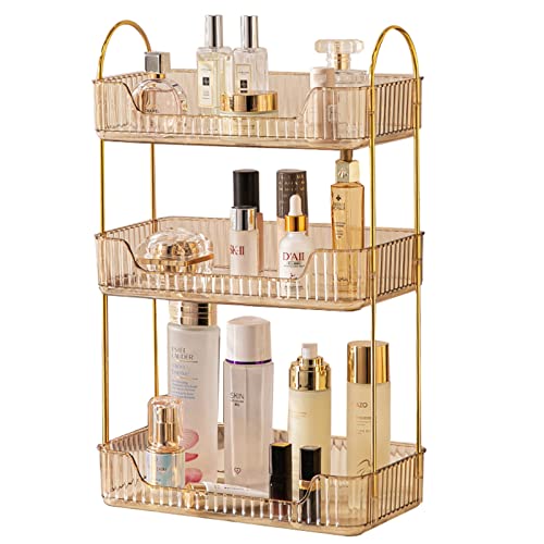 shuang qing 3 Tier Bathroom Counter Organizer Countertop Storage, Cosmetics Skincare Shelf Organizer, Makeup Organizer Perfume for Dresser Vanity Tray, Spice Rack Organizer for Kitchen - Gold - color: Honorable Gold, size: Standard-3 Tier