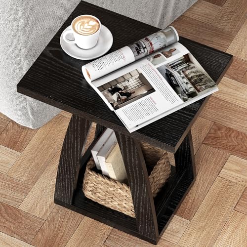 FROMJBEST End Tables Living Room, Side Table, Black End Table Set of 2 | Couch Side Table with Shelf, Modern End Table for Living Room, Bedroom, Nightstands Set of 2 - color: Black, size: 2