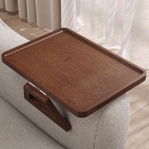 Couch Arm Tray,Bamboo Folding Sofa Tray,Sofa Armrest Tray Clip-On Couch Desk for Drinks,Snacks,Phone,Remote Control（Brown） - color: Brown, style: 13.0" x 9.4"