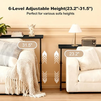 Faesun 33.5 Inch Behind Couch Table, 24"-32" Adjustable Height Range, Behind The Couch Table with Outlet, Adjustable Console Table, Narrow Long Sofa Table, for Living Room, Small Black - color: Black, size: 33.5"w x 5.9"d (C-shaped)