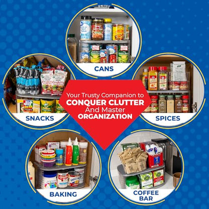 Mighty Susan 2-Tier Lazy Susan Pantry Organizer – Steel Reinforced Turntable for Kitchen Cabinets & Pantry Storage – Heavy-Duty Can Organizer Holds Up to 30 lbs – Rotates 360° – Includes 2 Bonus Bins - size: Mighty Susan 2-Tiered