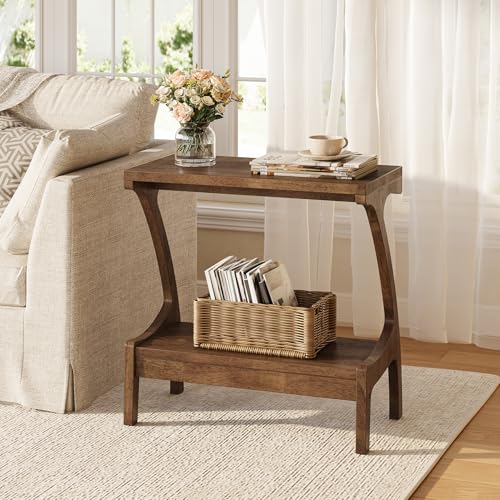 Solid Wood End Table with Storage Shelf, Small Accent Table for Living Room, Bedroom, or Office, Easy Assembly, Compact Side Table for Tight Spaces - color: Rustic Brown