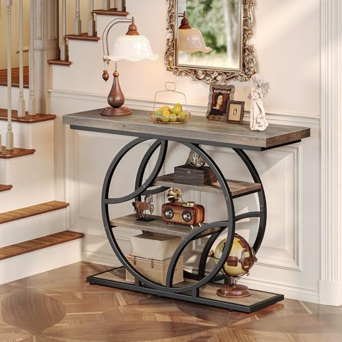 Huuger 41.3 Inch Entryway Table, Modern Console Sofa Table, Accent Table with Shelves, for Entry, Hallway, Entrance, Foyer, O-Shaped Metal Frame, Grey - color: Grey, size: 11.8"D x 41.3"W x 31.5"H