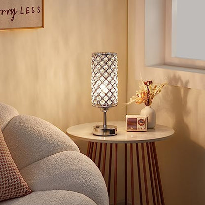 Hong-in Crystal Lamp Touch Control Set of 2, Sliver Crystal Table Lamps with USB C+A Ports & AC Outlet, 3-Way Dimmable Nightstand Touch Lamp, Modern Bedside Table Lamp for Bedroom(Bulbs Included) - color: A-Silver