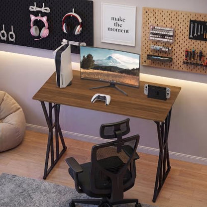 YOUDENOVA 32 Inch Small Computer Desk for Home Office, Gaming Writing Desk for Bedroom Modern Study Work Table Simple Style Workstation with Triangle Reinforcement Structure,Brown