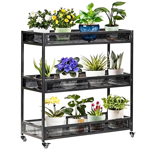 Heavy-Duty Plant Stand Outdoor Aluminum with Wheels | Waterproof Rust-Resistant Metal Plant Rack, High Capacity Moving Garden Cart for Patio Garden Balcony