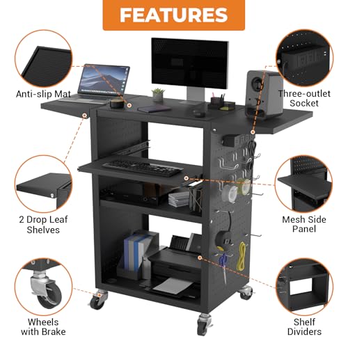Mobile AV Cart with Pullout Keyboard Tray, Rolling Computer Cart Height Adjustable Rolling Media Utility Cart with 4 Wheels - size: Style8 24x18Wx42H