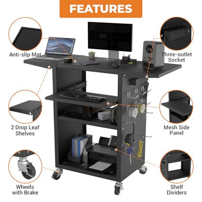 Mobile AV Cart with Pullout Keyboard Tray, Rolling Computer Cart Height Adjustable Rolling Media Utility Cart with 4 Wheels - size: Style8 24x18Wx42H