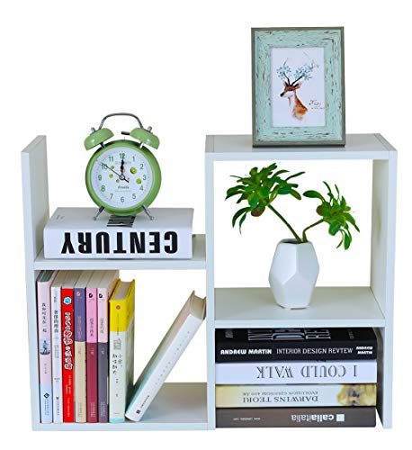 PAG Desktop Shelf Freestanding Wooden Small Bookshelf Desk Supplies Organizers and Accessories Storage Display Rack Office Dorm Decor for Women, White - color: White, size: Style 4