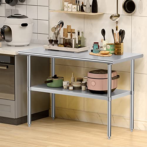 Stainless Steel Table for Prep & Work, 30x48 Inches, Metal Commercial Heavy Duty Table with Adjustable Under Shelf for Restaurant, Home and Hotel - size: 30x48in