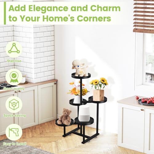 5 Tier Metal Heavy Duty Plant Stand Indoor Outdoor，27In Tall,Black | 7.9In Pot,Save Space,Adjustable Foot Pad,Tiered Corner Plant Holders for Multiple Plants,Patio,Garden,Living Room, Balcony