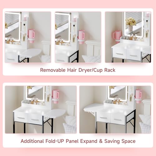Small Vanity Desk for Mini Space: Compact Makeup Table Set for Tiny Bedroom - Space Saving Vanity for Girls - color: Black