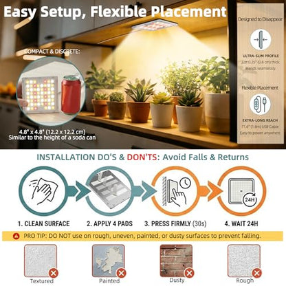 Under Shelf Grow Light, Stick On LED Plant Light, Indoor Plants with Timer | USB Powered Under Cabinet Grow Light, Full Spectrum 3500K High PPFD Puck Light for Shelves, Terrarium & Indoor Plants - size: 1 Head 1 Pack Plus