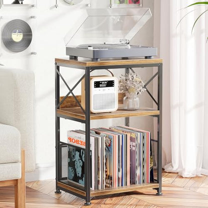 Simple Trending Record Player Stand, Turntable Stand with Vinyl Storage Holds Up to 200 Albums, Record End Table for Living Room, Rustic Brown - size: Upgraded Model