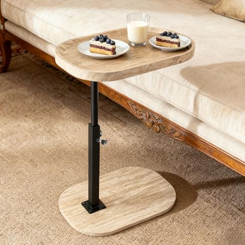 Adjustable C Shaped Side Table, C Table End Tables with Wheels for Sofa, 360° Swivel Sofa Tables for Livingroom,Bedroom,Study and Small Spaces (All White) - color: All White