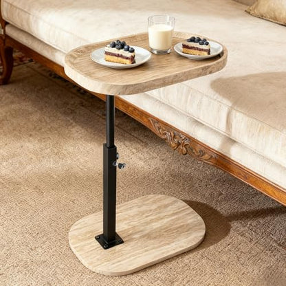 Adjustable C Shaped Side Table, C Table End Tables with Wheels for Sofa, 360° Swivel Sofa Tables for Livingroom,Bedroom,Study and Small Spaces (All White) - color: All White