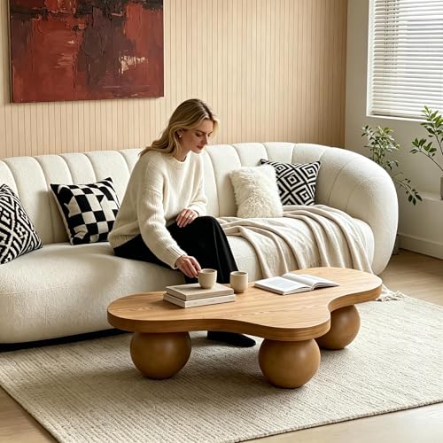 46" Cloud Coffee Table with 3 Ball Legs, Modern Irregular Center Table for Living Room, Low Cute Small MDF Tea Table for Bedroom, Space Apartment, Brown - color: Cloud -46"brown