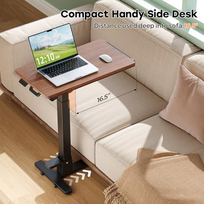 Foldable Mobile Standing Desk, 27 Inch Small Rolling Laptop Cart Height Adjustment, 90° Tiltable Bedside Table, No Assembly Needed Portable Computer Workstation, Dark Wood - color: Dark Wood
