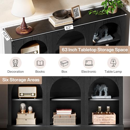 Tribesigns Farmhouse Console Table, 63-Inch Long Entryway Table with 3 Tier Storage, Wooden Rectangular Sofa Table Behind The Couch for Entrance, Hallway, Living Room, Black - color: Black