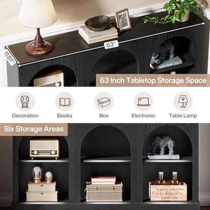 Tribesigns Farmhouse Console Table, 63-Inch Long Entryway Table with 3 Tier Storage, Wooden Rectangular Sofa Table Behind The Couch for Entrance, Hallway, Living Room, Black - color: Black