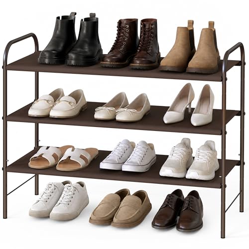 Simple Houseware 3-Tier Shoe Rack Storage Organizer, Bronze – Space-Saving Shoe Shelf, Holds 9–16 Pairs, Sturdy Metal Frame, Easy Assembly – Closet, Entryway, Bedroom Shoe Storage Solution - color: Bronze, size: 3-Tier