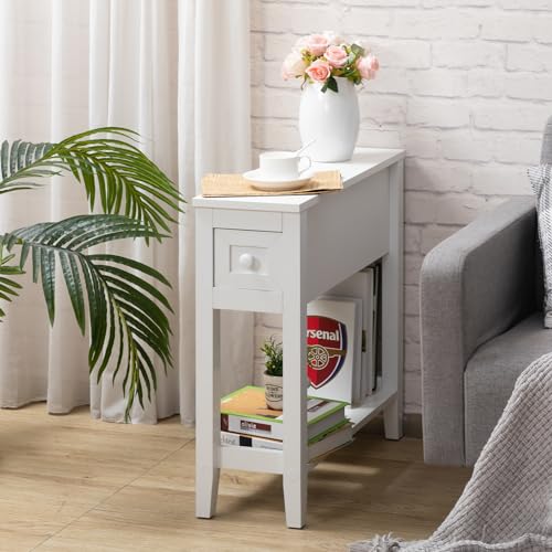 Narrow Side Table for Small Spaces, White, Set of 1, 24" L x 8.5" W x 24" H - size: 1 set White