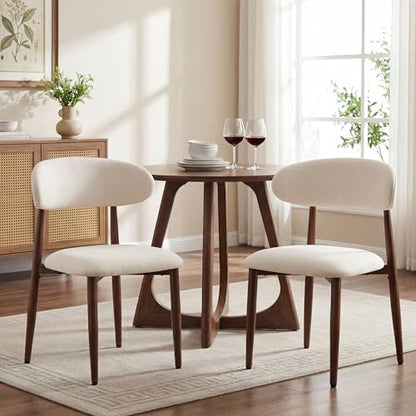 UVV Dining Chairs Set of 4, Metal Kitchen Chairs with Modern Fabric Upholstered for Dining Room, Beige - color: Beige Seat / Walnut-grain Metal Legs