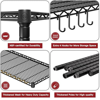 PrimeZone 74''H Wire Shelving 1250lbs 5 Tier Storage Shelves with Wheels NSF Certified Heavy Duty Steel Metal Shelf Adjustable Rolling Rack Kitchen Garage Closet Pantry Laundry 74''HX36''WX14''D 2PCS - size: 36" W x 14" D x 74" H
