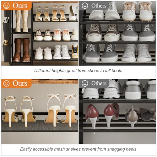 Shoe Racks Bench,Shoe Organizer with Bench for Closet- Free Standing Boot and Shoe Rack with Storage Bag for High Heels, Entryway, Hallways, Closets, Dormitory Rooms,Brown 4-Tier - size: 4 Tier with Side Bag
