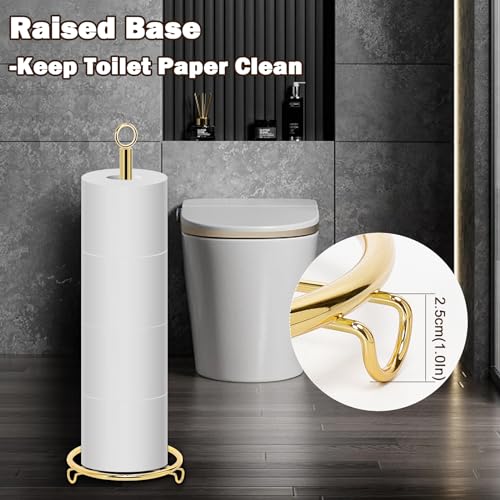Bath Toilet Paper Holder, Metal Toilet Tissue Roll Organizer Storage, Tissue Paper Holder Stand for Bathroom/Kitchen Countertop, 21" H (Gold) - color: Gold