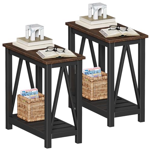 ChooChoo Farmhouse End Table, Rustic Vintage Narrow End Side Table with Storage Shelf for Small Spaces, Nightstand Sofa Table for Living Room, Bedroom Black 2 Pack - color: Black, size: 2 Pack