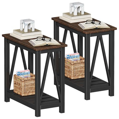 ChooChoo Farmhouse End Table Set of 2, Narrow Side Table with Shelf | Slim Bedside Table ,Small Spaces, Rustic Nightstand, Living Room, Bedroom,Black - color: Black, size: 2 Pack