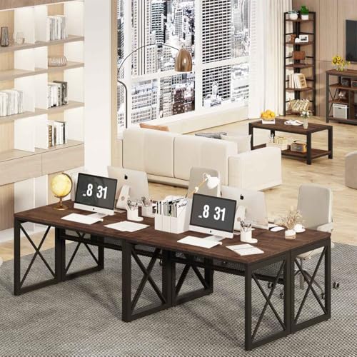 BON AUGURE Farmhouse Computer Desk, Modern Industrial Home Office Desks, Wood Metal Study Writing Table, Sturdy Gaming Desk (Rustic Oak, 54 Inch) - color: Rustic Oak, size: 54"W