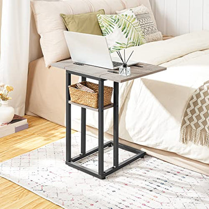HOOBRO Foldable C Shaped End Table, C Shaped Side Table with Storage Shelf, Small Snack Table, Slide Under Couch Table for Sofa, Living Room Bedroom Small Spaces Easy Assembly, Greige BG29SF01 - color: Greige + Black